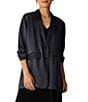 Eileen Fisher Textured Satin Notch Lapel Long Sleeve Flap Pocket Button Front Blazer, Color:Graphite - Image 1