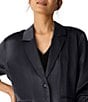 Eileen Fisher Textured Satin Notch Lapel Long Sleeve Flap Pocket Button Front Blazer, Color:Graphite - Image 3