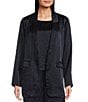 Eileen Fisher Textured Satin Notch Lapel Long Sleeve Flap Pocket Button Front Blazer, Color:Ink - Image 1