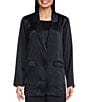 Eileen Fisher Textured Satin Notch Lapel Long Sleeve Flap Pocket Button Front Blazer, Color:Ink - Image 2