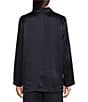 Eileen Fisher Textured Satin Notch Lapel Long Sleeve Flap Pocket Button Front Blazer, Color:Ink - Image 3