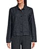 Color:Denim - Image 4 - Tweedy Hemp Organic Cotton Point Collar Long Sleeve Pocketed Short Jacket