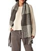 Eileen Fisher Ultrasoft Alpaca Wool Blend Check Pattern Fringe Scarf, Color:Rye - Image 1