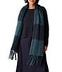 Eileen Fisher Ultrasoft Alpaca Wool Blend Check Pattern Fringe Scarf, Color:Ink - Image 1