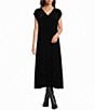Eileen Fisher Velvet V-Neck Cap Sleeve Pull-On A-Line Dress - Image 1