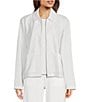 Color:Ivory - Image 1 - Washable Flex Ponte Point Collar Long Sleeve Zip-Up Jacket