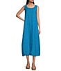 Eileen Fisher Washed Organic Linen Ballet Neck Sleeveless Lantern Dress, Color:Oahu Blue - Image 1