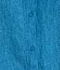 Eileen Fisher Washed Organic Linen Mandarin Collar Short Sleeve Button Front Top, Color:Oahu Blue - Image 4