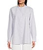 Color:Wisteria - Image 1 - Washed Organic Cotton Poplin Mandarin Collar Long Sleeve Button-Front Shirt