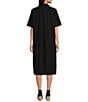 Eileen Fisher Washed Organic Cotton Poplin Point Collar Elbow Sleeve Midi Shirt Dress, Color:Black - Image 2