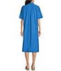 Eileen Fisher Washed Organic Cotton Poplin Point Collar Elbow Sleeve Midi Shirt Dress, Color:Calypso - Image 2