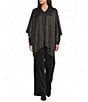 Eileen Fisher Wool Lurex Collarless 3/4 Sleeve Open-Front Poncho - Image 3
