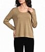 Eileen Fisher Wool Lurex Metallic Scoop Neck Long Sleeve Sweater - Image 1
