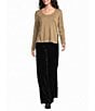 Eileen Fisher Wool Lurex Metallic Scoop Neck Long Sleeve Sweater - Image 3