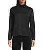 Eileen Fisher Wool Metallic Lurex Knit Turtleneck Long Sleeve Top, Color:Black - Image 1