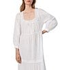 Eileen West 3/4 Sleeve Square Neck Solid Woven Cotton Lawn Tiered Ballet Nightgown, Color:White - Image 3