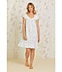 Color:Mint Print - Image 4 - Cap Sleeve Sweetheart Neck Cotton Jersey Knit Ditsy Floral Nightgown