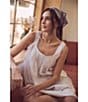 Eileen West Dobby Stripe Sleeveless Cotton Woven Short Chemise, Color:White - Image 4