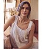 Eileen West Dobby Stripe Sleeveless Cotton Woven Short Chemise, Color:White - Image 5