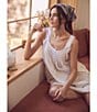Eileen West Dobby Stripe Sleeveless Cotton Woven Short Chemise, Color:White - Image 6