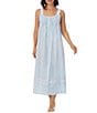 Color:Blue - Image 1 - Dobby Striped Textured Woven Round Neck Sleeveless Ballet Cotton Nightgown