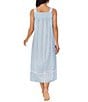 Color:Blue - Image 2 - Dobby Striped Textured Woven Round Neck Sleeveless Ballet Cotton Nightgown