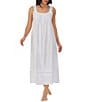 Color:White - Image 1 - Dobby Striped Textured Woven Round Neck Sleeveless Ballet Cotton Nightgown
