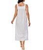 Color:White - Image 2 - Dobby Striped Textured Woven Round Neck Sleeveless Ballet Cotton Nightgown
