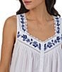 Color:White - Image 3 - Embroidered Floral Sleeveless Sweetheart Neck Woven Cotton Short Ruffle Hem Chemise