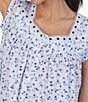 Color:White/Navy - Image 3 - Floral Print Cap Sleeve Pintuck Beaded Lace Sweetheart Neck Jersey Cotton Ruffle Trim Short Nightgown