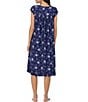 Color:Navy/Print - Image 2 - Floral Print Cap Sleeve Ruffle Pintuck Lace Sweetheart Neck Jersey Waltz Midi Nightgown