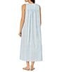 Color:White Blue - Image 2 - Floral Print Cotton Lawn Square Neck Sleeveless Ballet Nightgown