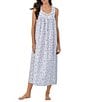 Color:White/Navy - Image 1 - Floral Print Sleeveless Embellished Lace Trim Sweetheart Neck Woven Ballet Long Nightgown