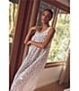 Color:White/Navy - Image 5 - Floral Print Sleeveless Embellished Lace Trim Sweetheart Neck Woven Ballet Long Nightgown