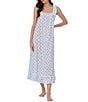 Color:White/Blue Floral - Image 1 - Floral Print Sleeveless Lace Ruffle Trim Square Neck Woven Swiss Dot Ballet Midi Nightgown