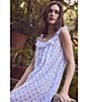 Color:White/Blue Floral - Image 4 - Floral Print Sleeveless Lace Ruffle Trim Square Neck Woven Swiss Dot Ballet Midi Nightgown