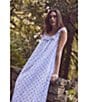 Color:White/Blue Floral - Image 5 - Floral Print Sleeveless Lace Ruffle Trim Square Neck Woven Swiss Dot Ballet Midi Nightgown