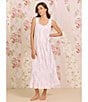 Color:Pink Floral - Image 4 - Floral Print Sleeveless Sweetheart Neck Long Knit Ballet Nightgown