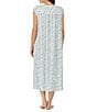 Color:White Multi - Image 2 - Floral Print Soft Cotton Knit Round Neck Cap Sleeve Long Nightgown