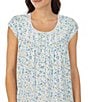 Color:White Multi - Image 3 - Floral Print Soft Cotton Knit Round Neck Cap Sleeve Long Nightgown
