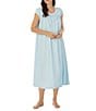 Color:Blue/White - Image 1 - Floral Print Soft Cotton Knit Round Neck Cap Sleeve Nightgown