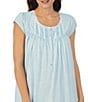 Color:Blue/White - Image 3 - Floral Print Soft Cotton Knit Round Neck Cap Sleeve Nightgown