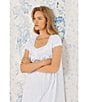 Color:White Floral Stripe - Image 5 - Floral Striped Cotton Jersey Cap Sleeve Sweetheart Neck Short Nightgown