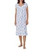 Color:White/Blue Floral - Image 1 - Knit Floral Print Sweetheart Neck Cap Sleeve Waltz Nightgown
