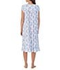 Color:White/Blue Floral - Image 2 - Knit Floral Print Sweetheart Neck Cap Sleeve Waltz Nightgown