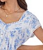 Color:White/Blue Floral - Image 3 - Knit Floral Print Sweetheart Neck Cap Sleeve Waltz Nightgown