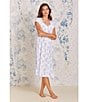 Color:White/Blue Floral - Image 4 - Knit Floral Print Sweetheart Neck Cap Sleeve Waltz Nightgown