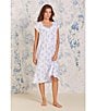 Color:White/Blue Floral - Image 5 - Knit Floral Print Sweetheart Neck Cap Sleeve Waltz Nightgown