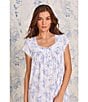 Color:White/Blue Floral - Image 6 - Knit Floral Print Sweetheart Neck Cap Sleeve Waltz Nightgown
