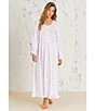Color:Pink Floral - Image 4 - Knit Pointelle Rose Print Long Sleeve Round Neck Ballet Nightgown